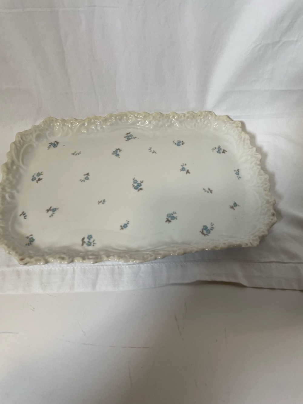 White Porcelain Platter with Blue Floral Accents